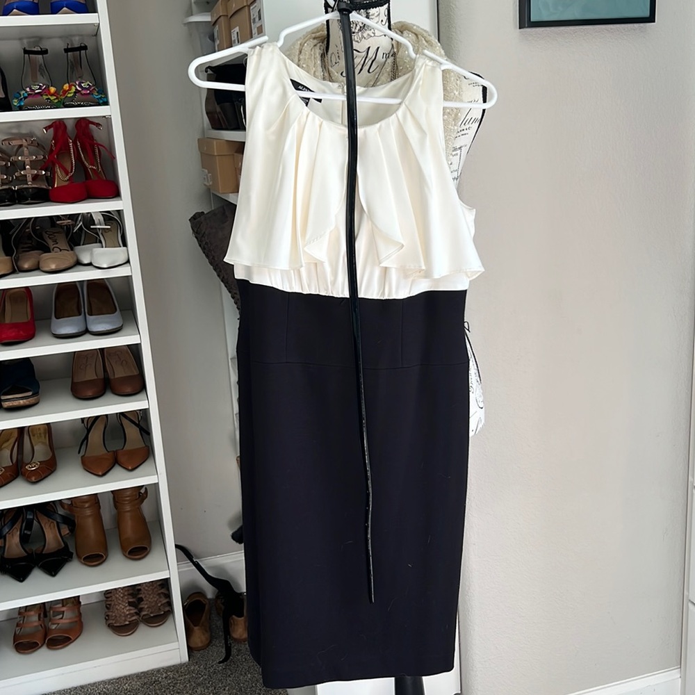 Ivory satin and black bottomed dress size 4